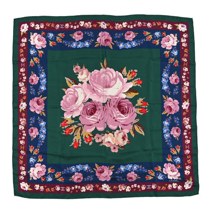 Chanel Silk CC Floral Square Scarf Green Multicolor 1 of 3