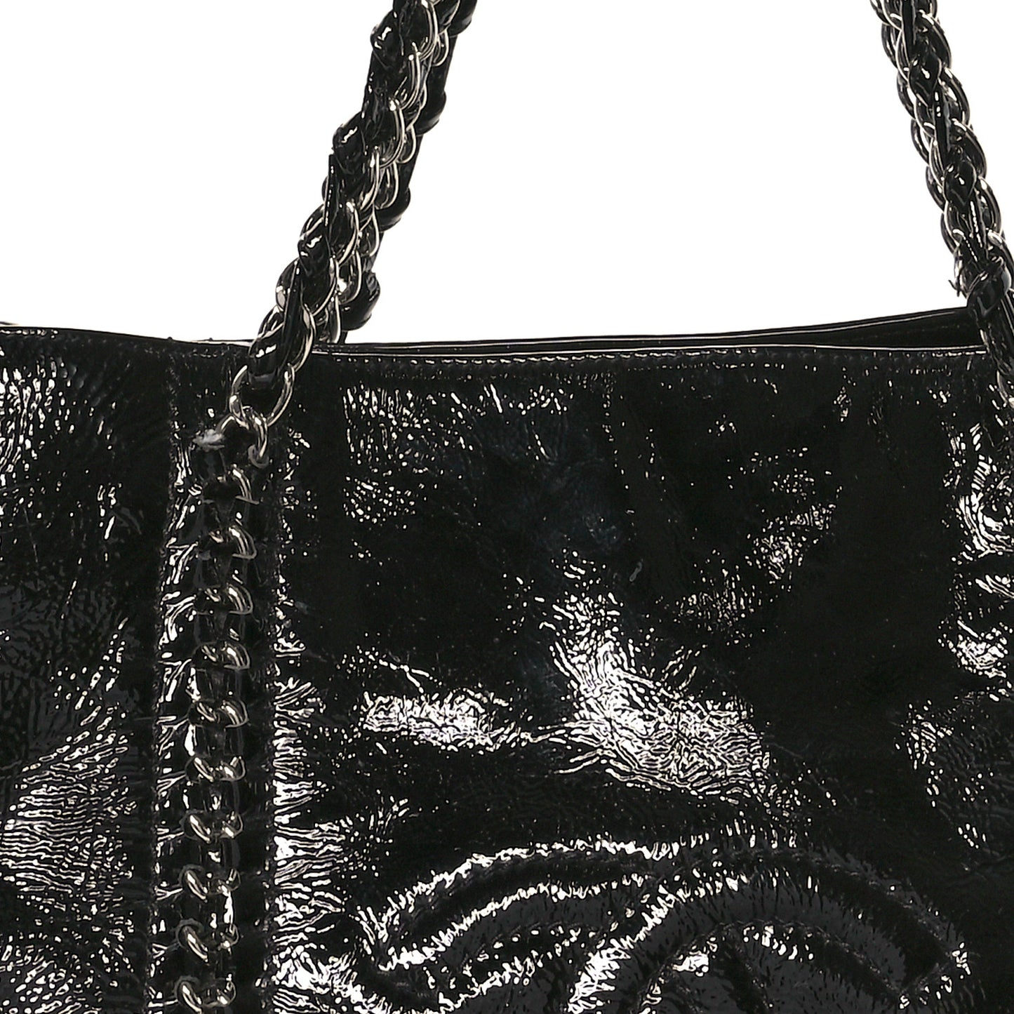 Patent Calfskin Large Luxe Ligne Tote Black