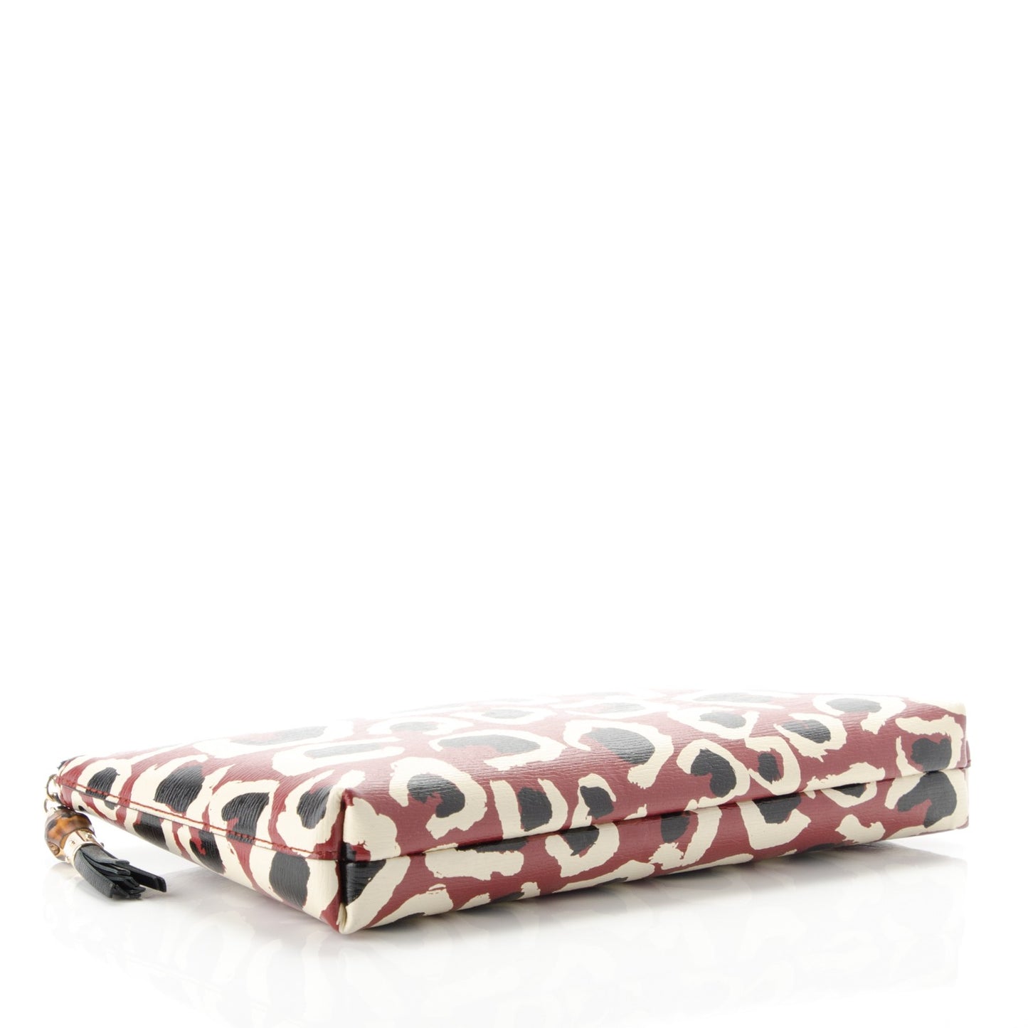 Patent Leopard Printed Large Pouch Red