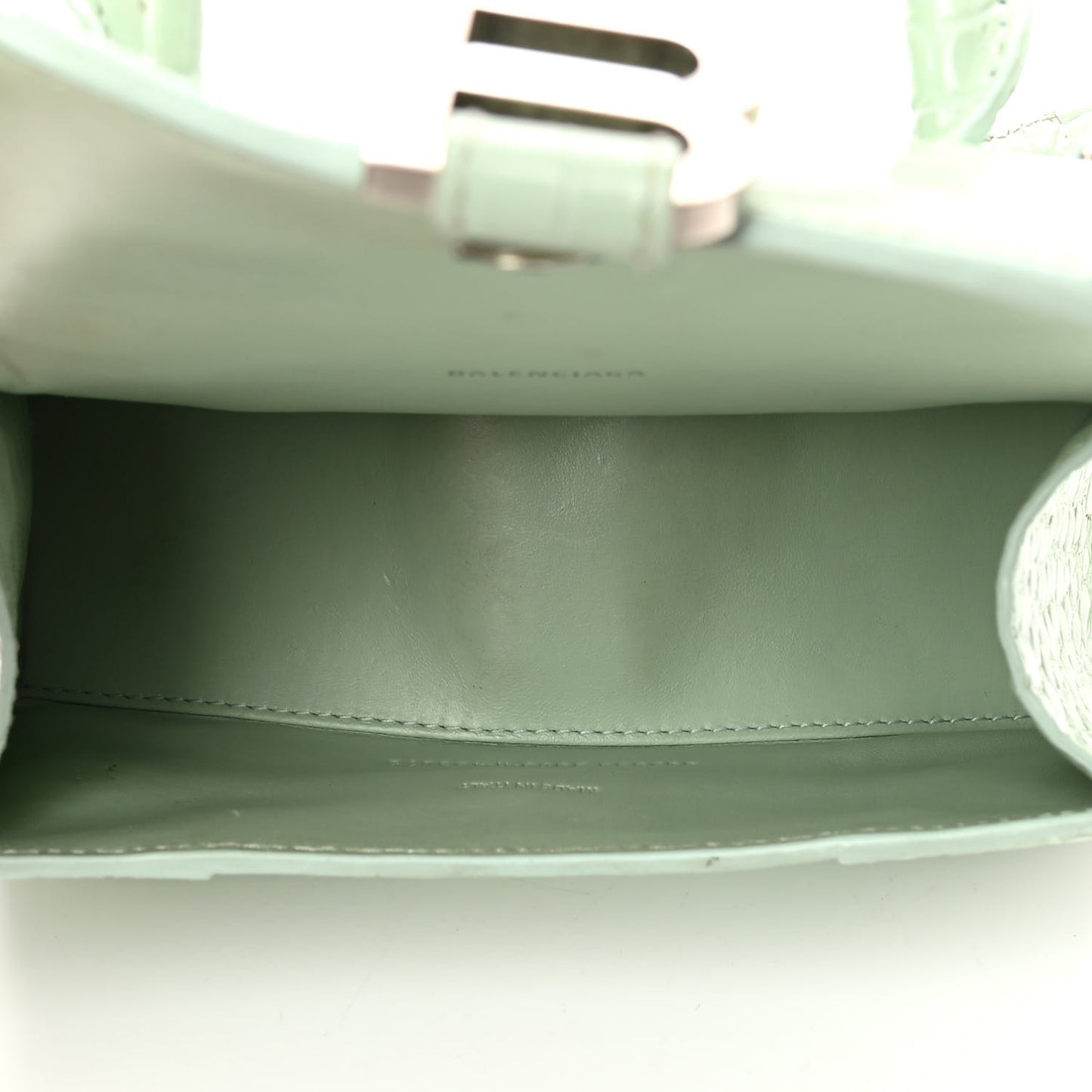Shiny Calfskin Crocodile Embossed Hourglass Top Handle Bag XS Light Green