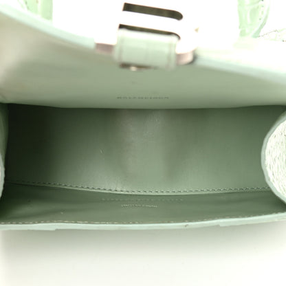 Balenciaga Shiny Calfskin Crocodile Embossed Hourglass Top Handle Bag XS Light Green 5 of 20