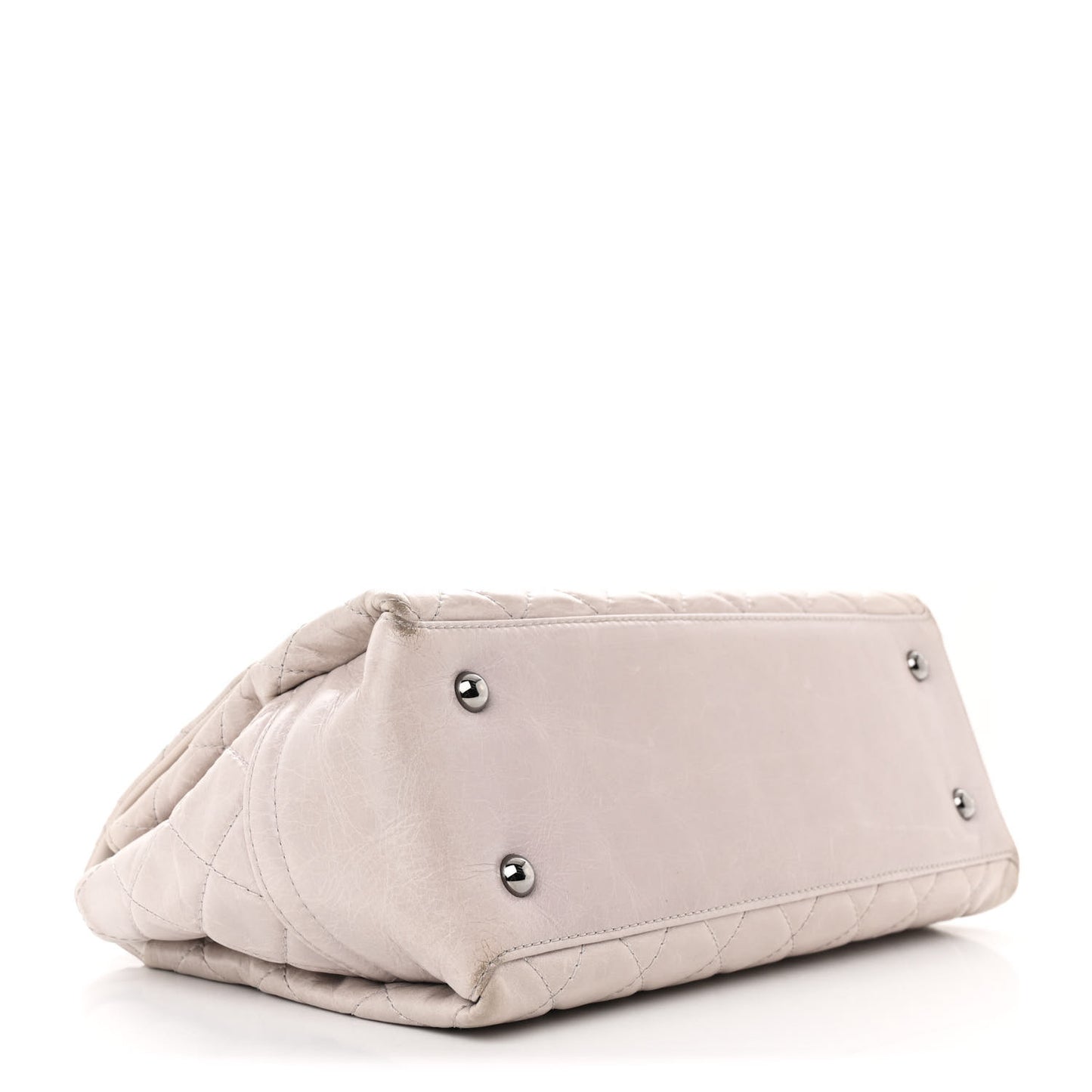 Glazed Calfskin Quilted Medium Lady Pearly Flap Light Beige