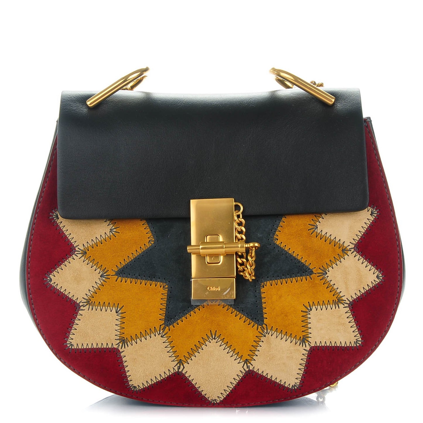 Suede Calfskin Patchwork Drew Shoulder Bag Black