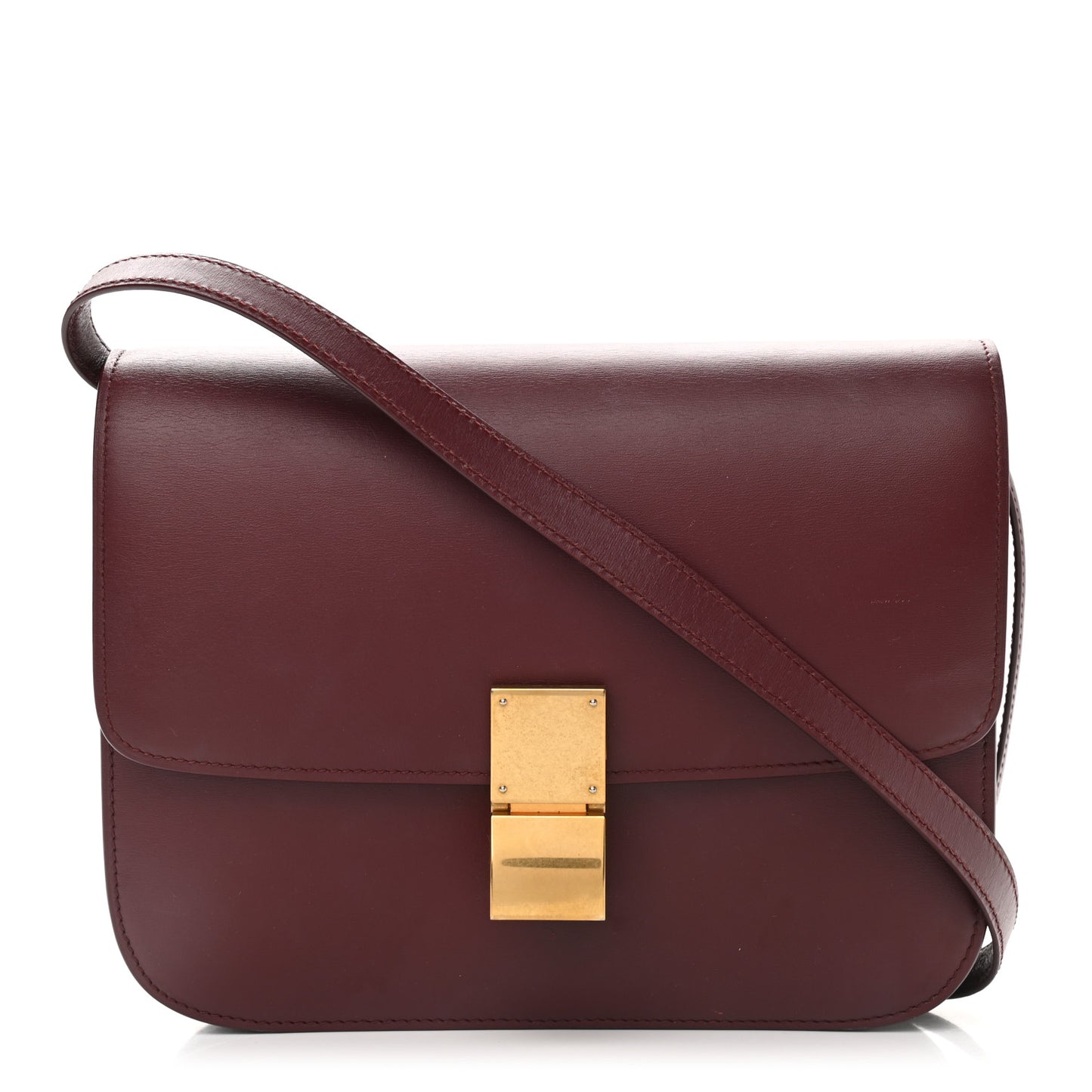 Box Calfskin Medium Classic Box Flap Bag Burgundy