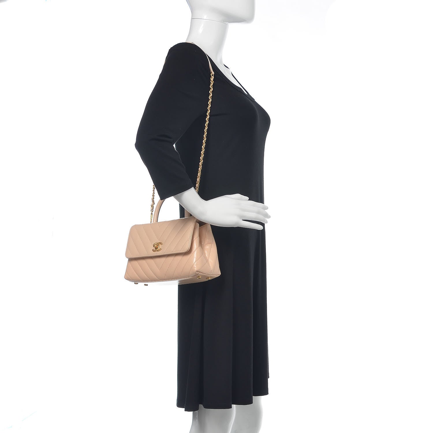Chanel Calfskin Chevron Quilted Mini Coco Handle Flap Beige 2 of 15