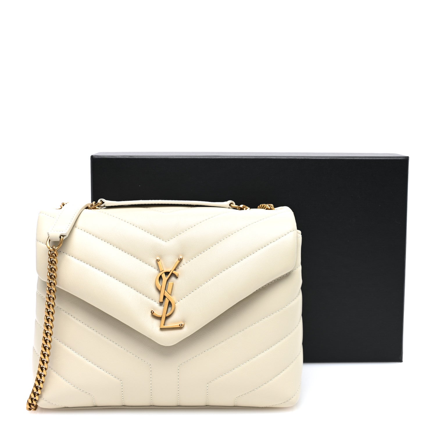 Saint Laurent Calfskin Y Quilted Monogram Small Loulou Chain Satchel Crema Soft 10 of 10