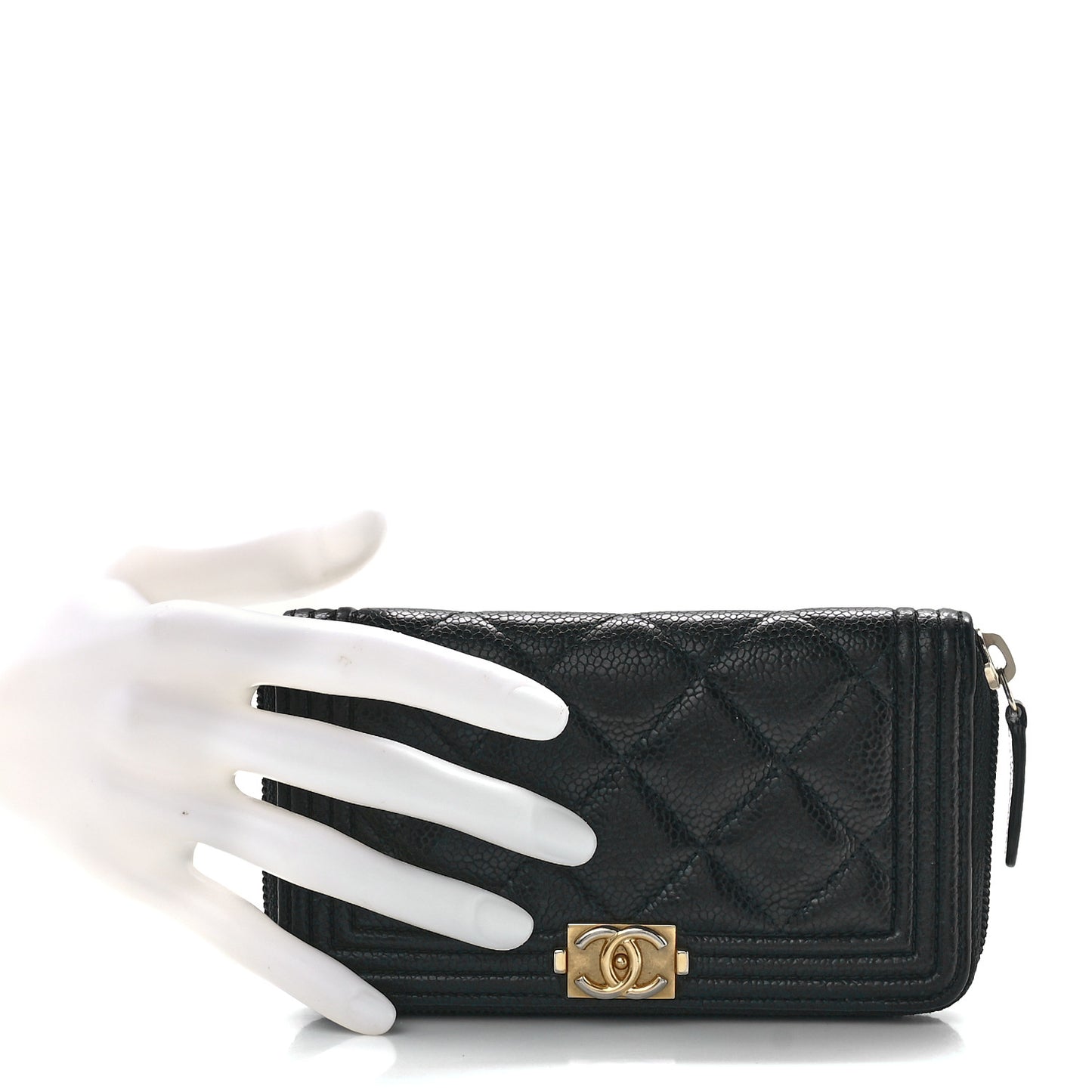 Caviar Quilted Boy Small Zip Around Wallet Black