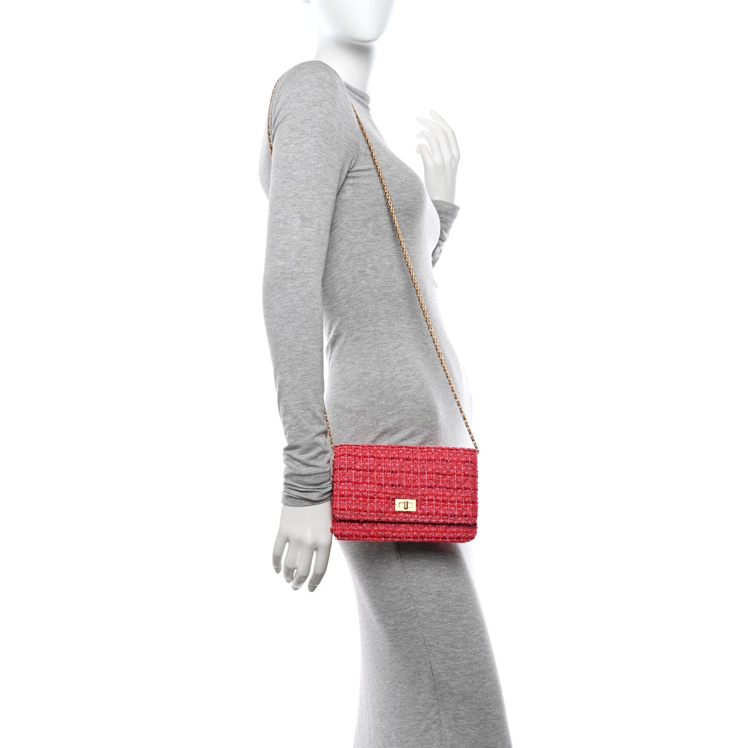 Chanel Tweed Quilted Reissue Wallet On Chain WOC Red Pink Multicolor 2 of 10