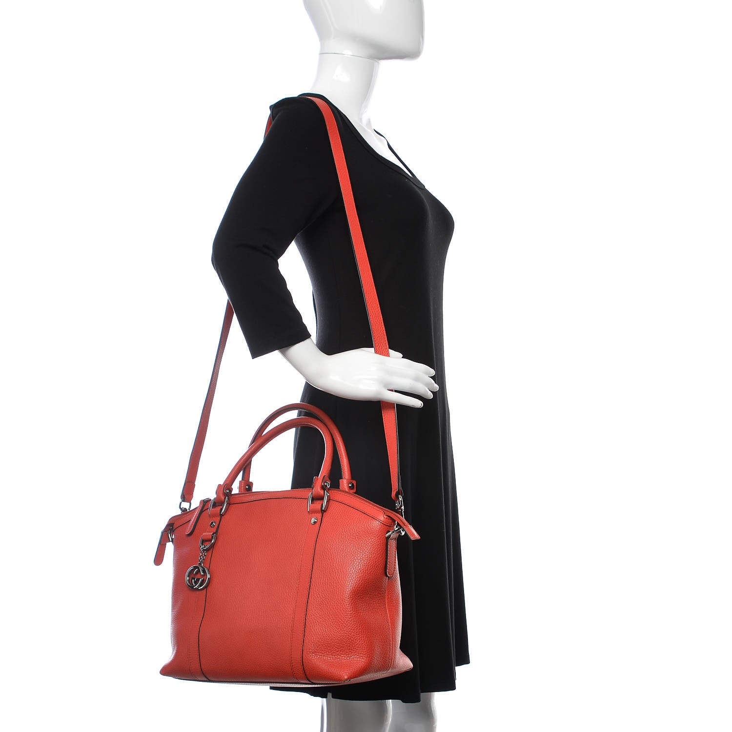 Gucci Dollar Calfskin Medium GG Charm Dome Satchel Sporting Red 2 of 12