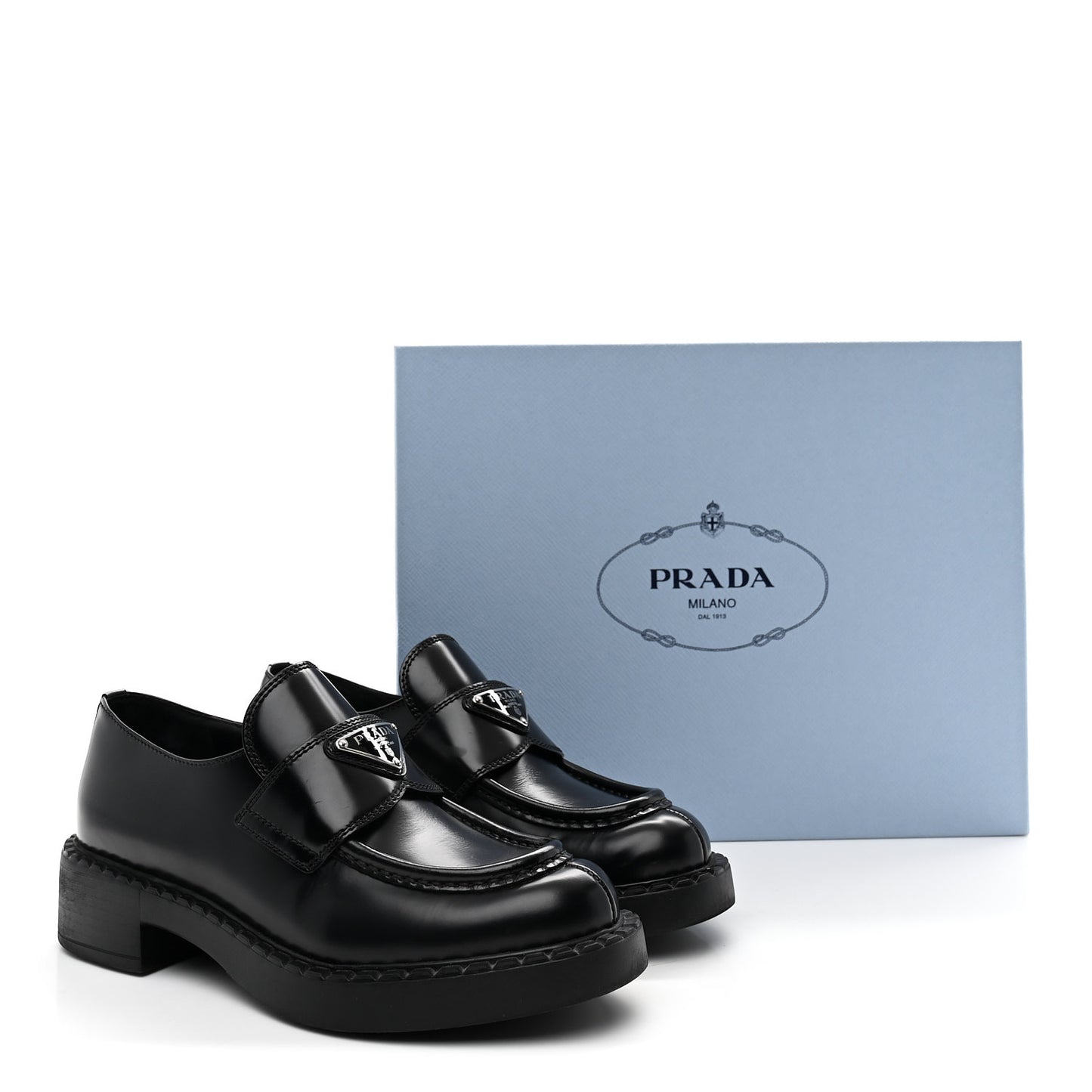 Spazzolato Metal Triangle Logo 50mm Loafers 36 Black