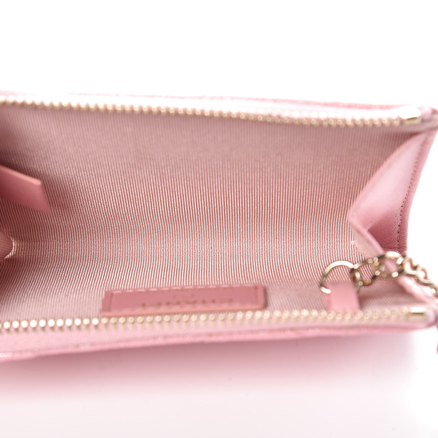 Iridescent Caviar Quilted Zipped Key Holder Case Rose Pink