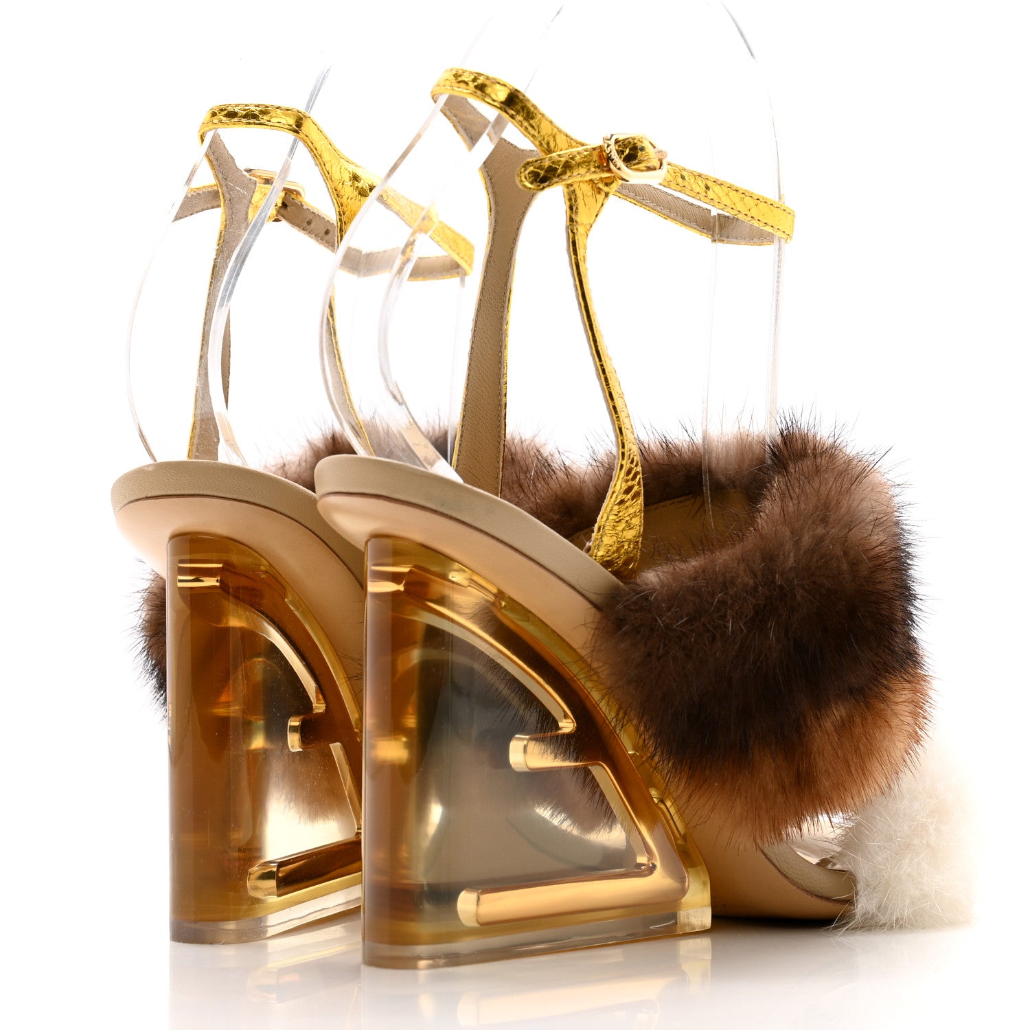 Fendi Mink Ayers Lucite Fendi First 95mm Sandals 36 Natural Brown 4 of 8