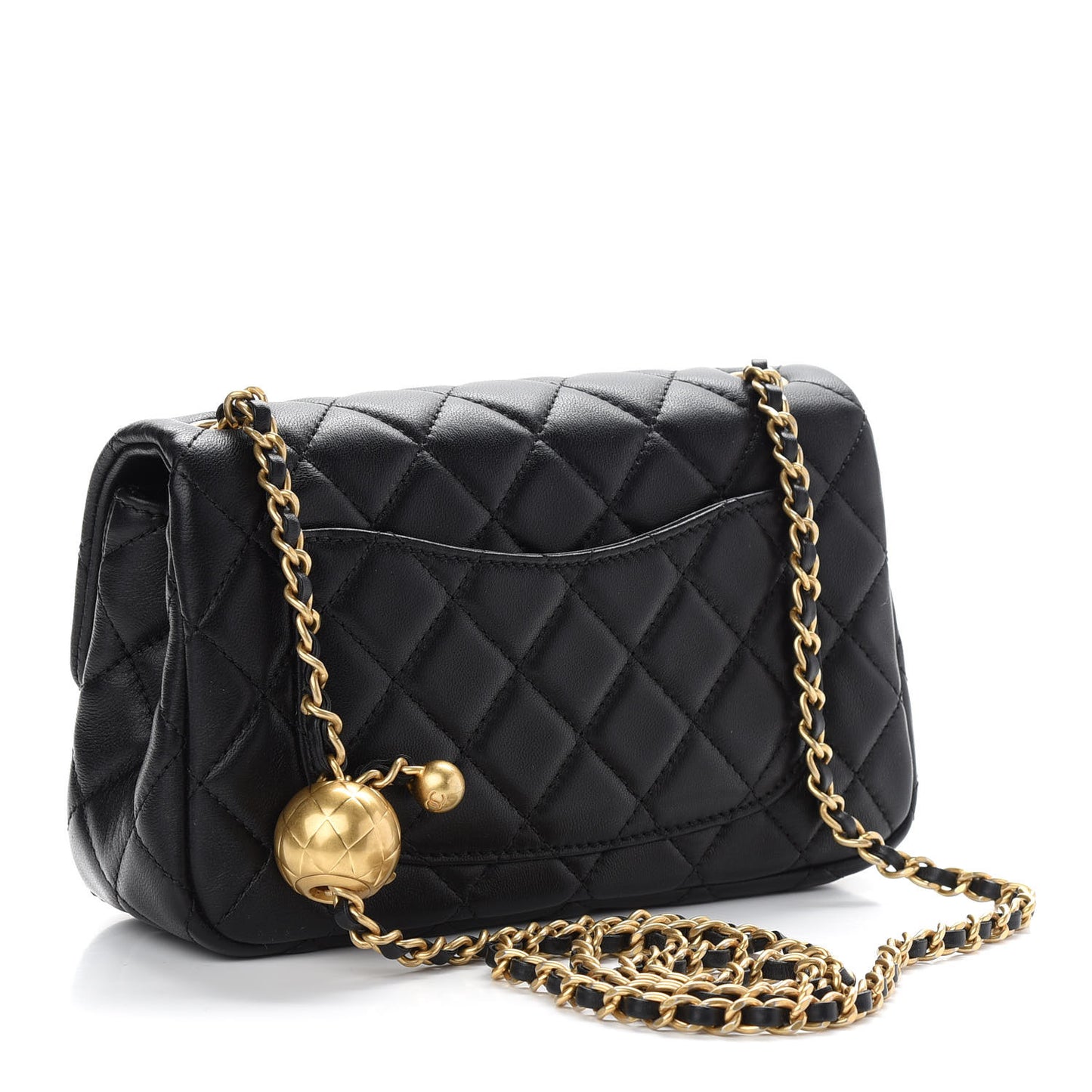 Lambskin Quilted Mini Rectangular Pearl Crush Flap Black