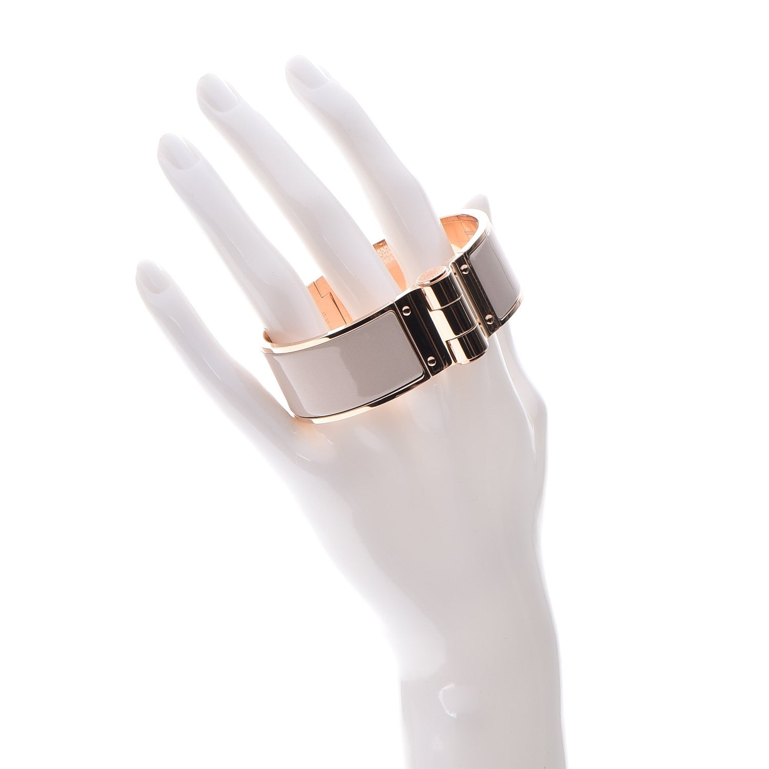Hermes Enamel Charniere Uni Wide Hinged Bracelet M Beige Rose 2 of 6