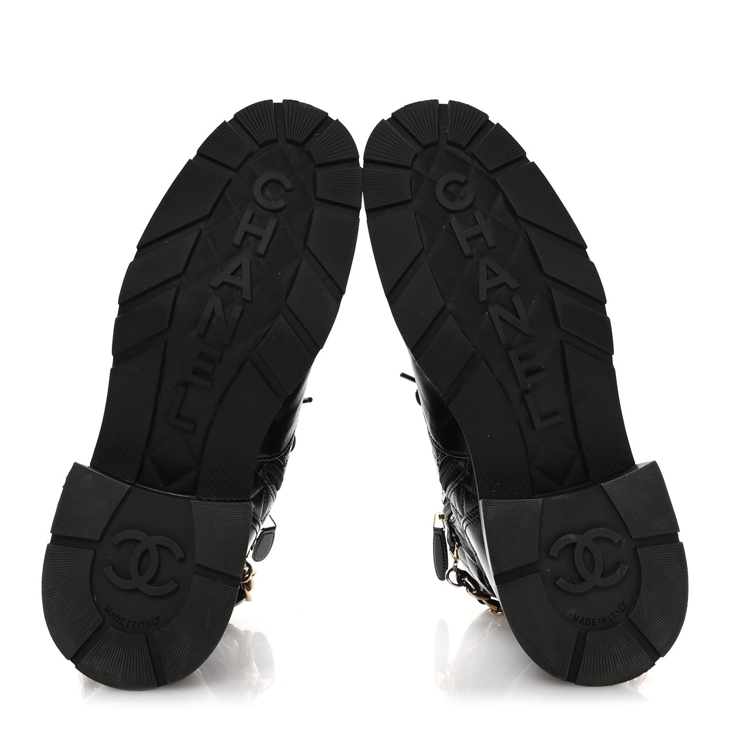 Chanel Shiny Calfskin Patent Quilted Chain Lace Up Combat Boots 40.5 Black 6 of 9