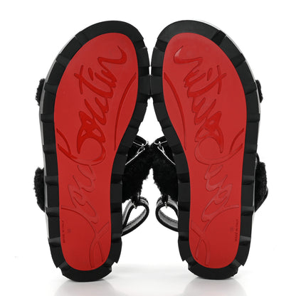 Christian Louboutin Calfskin Crocodile Embossed Lock Wool Flat Sandals 39 Black 5 of 7