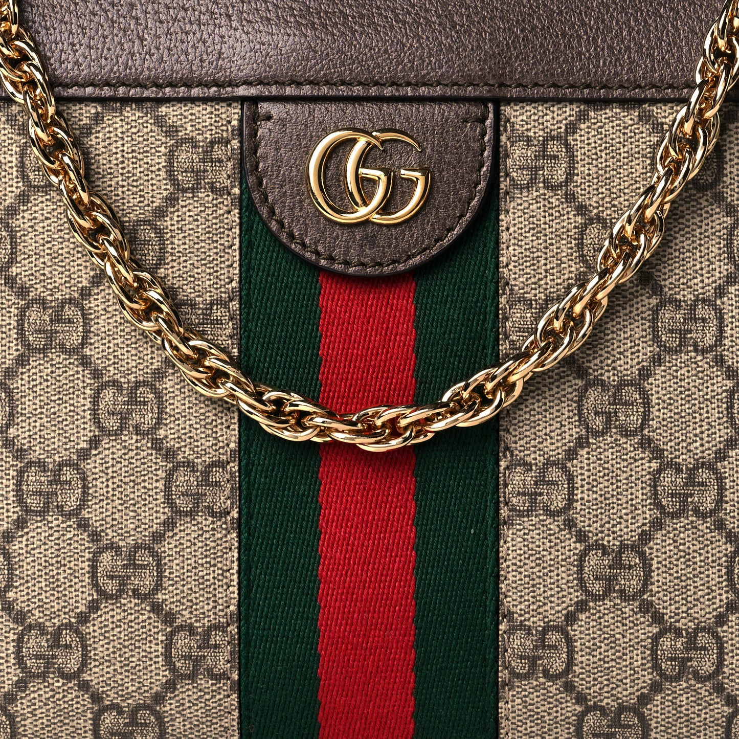 GG Supreme Monogram Web Small Ophidia Chain Shoulder Bag Brown