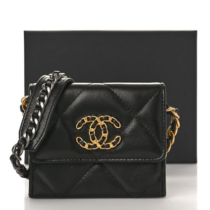Chanel Lambskin Quilted Chanel 19 Flap Coin Purse With Chain Black 10 of 10