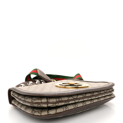 Gucci GG Supreme Monogram Textured Dollar Calfskin Web Medium Blondie Top Handle Shoulder Flap Bag Beige Ebony New Acero 4 of 11