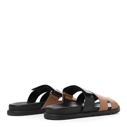 Hermes Calfskin Mens Chypre Sandals 41 Naturel Safari Black 4 of 8