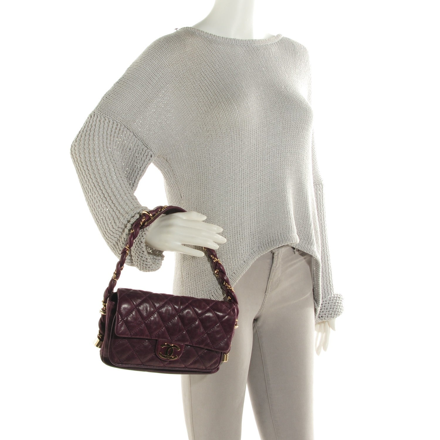 Chanel Distressed Lambskin Quilted Small Lady Braid Flap Purple 2 of 7