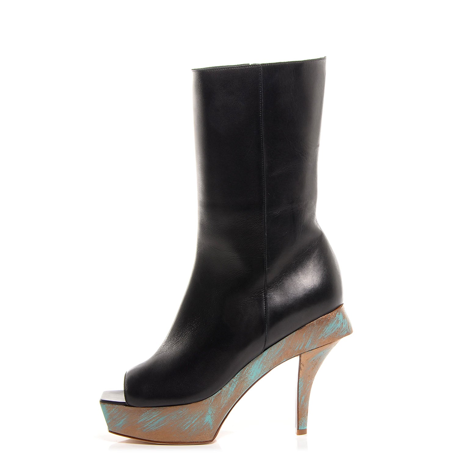 Chanel Leather Open Toe Platform Boots 40 Black 1 of 7