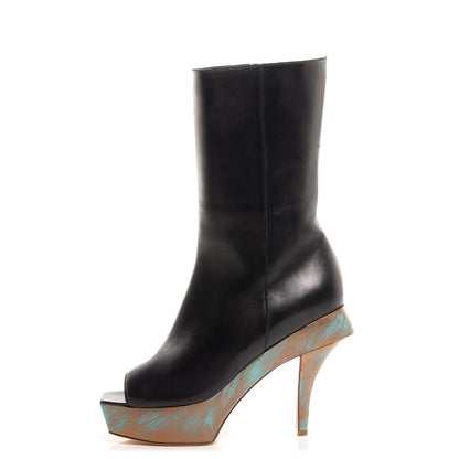 Chanel Leather Open Toe Platform Boots 40 Black 1 of 7