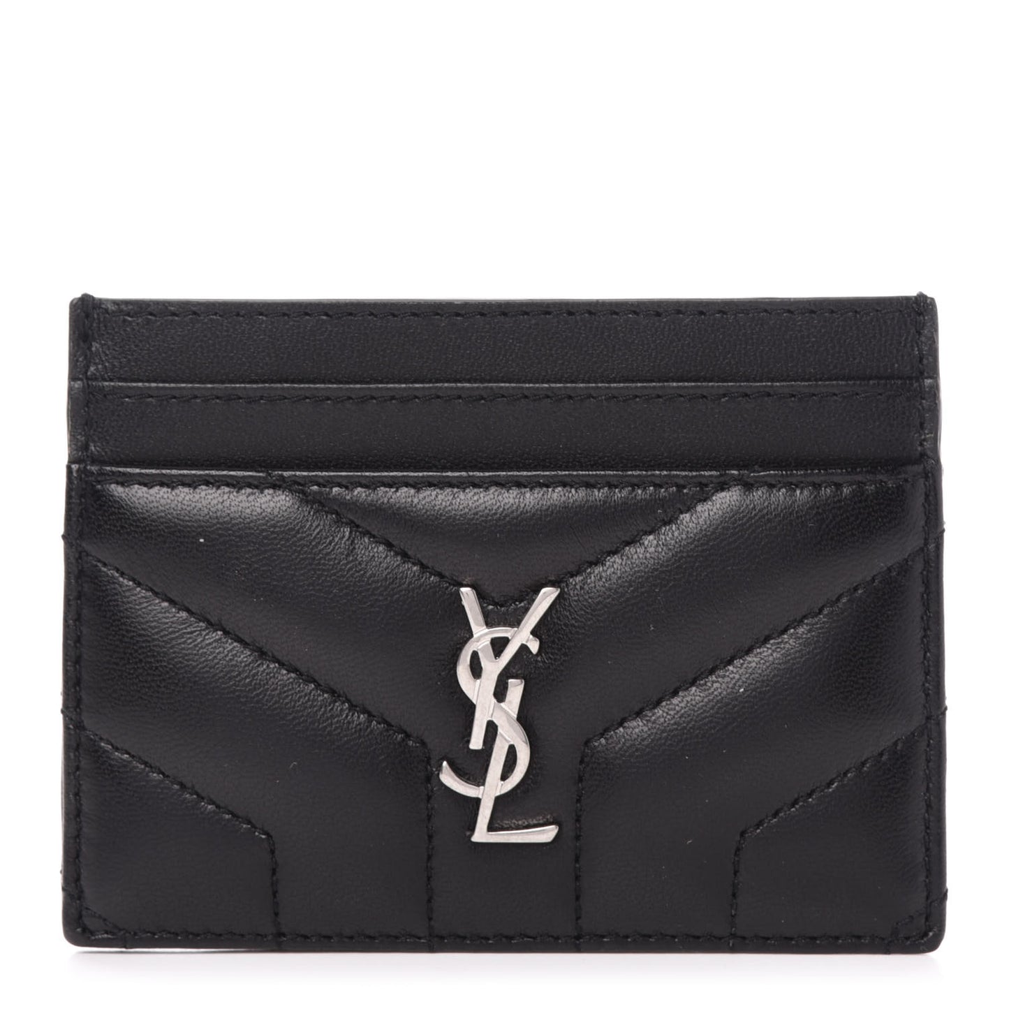 Calfskin Y Quilted Monogram LouLou Credit Card Case Black