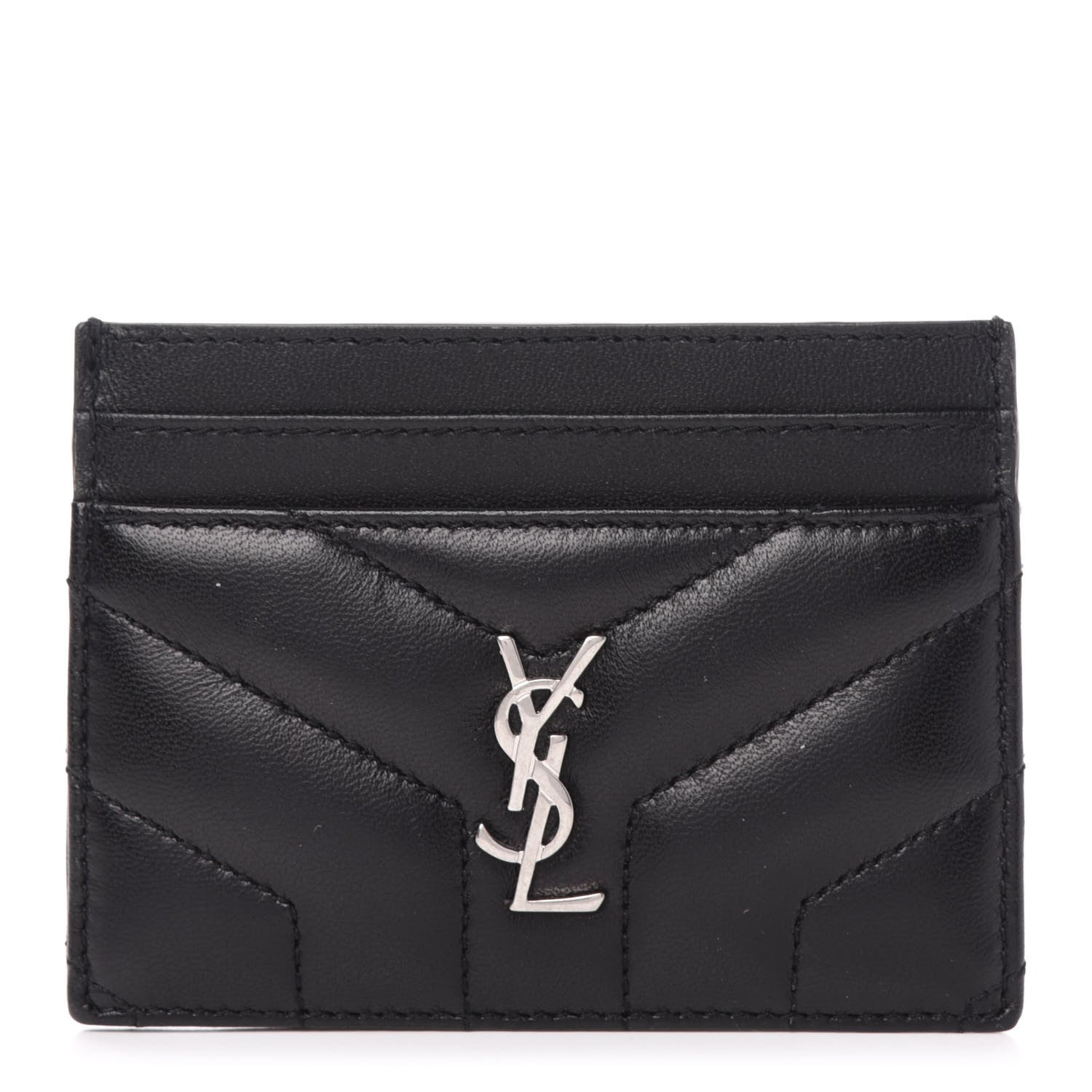 Saint Laurent Calfskin Y Quilted Monogram LouLou Credit Card Case Black 1 of 9