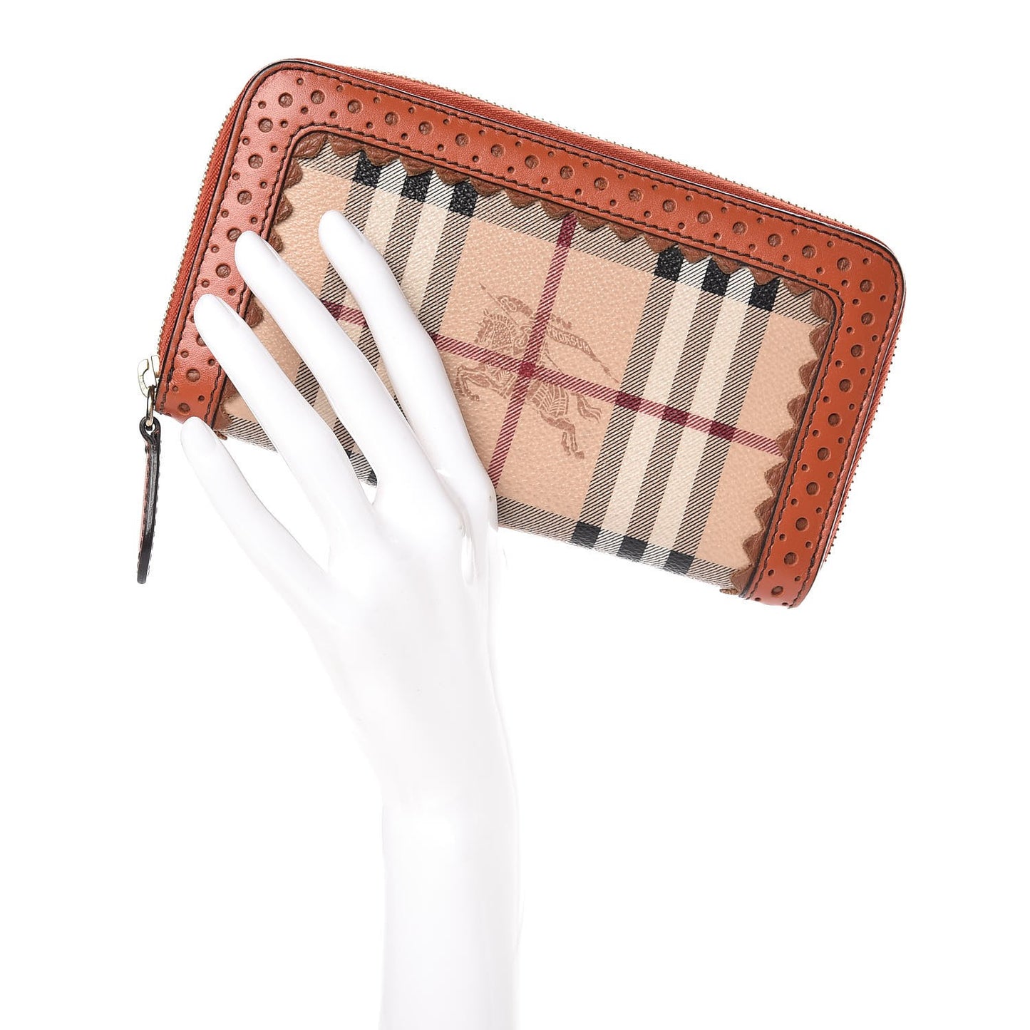 Haymarket Check Perforated Trim Large Ziggy Zip Around Wallet Orange