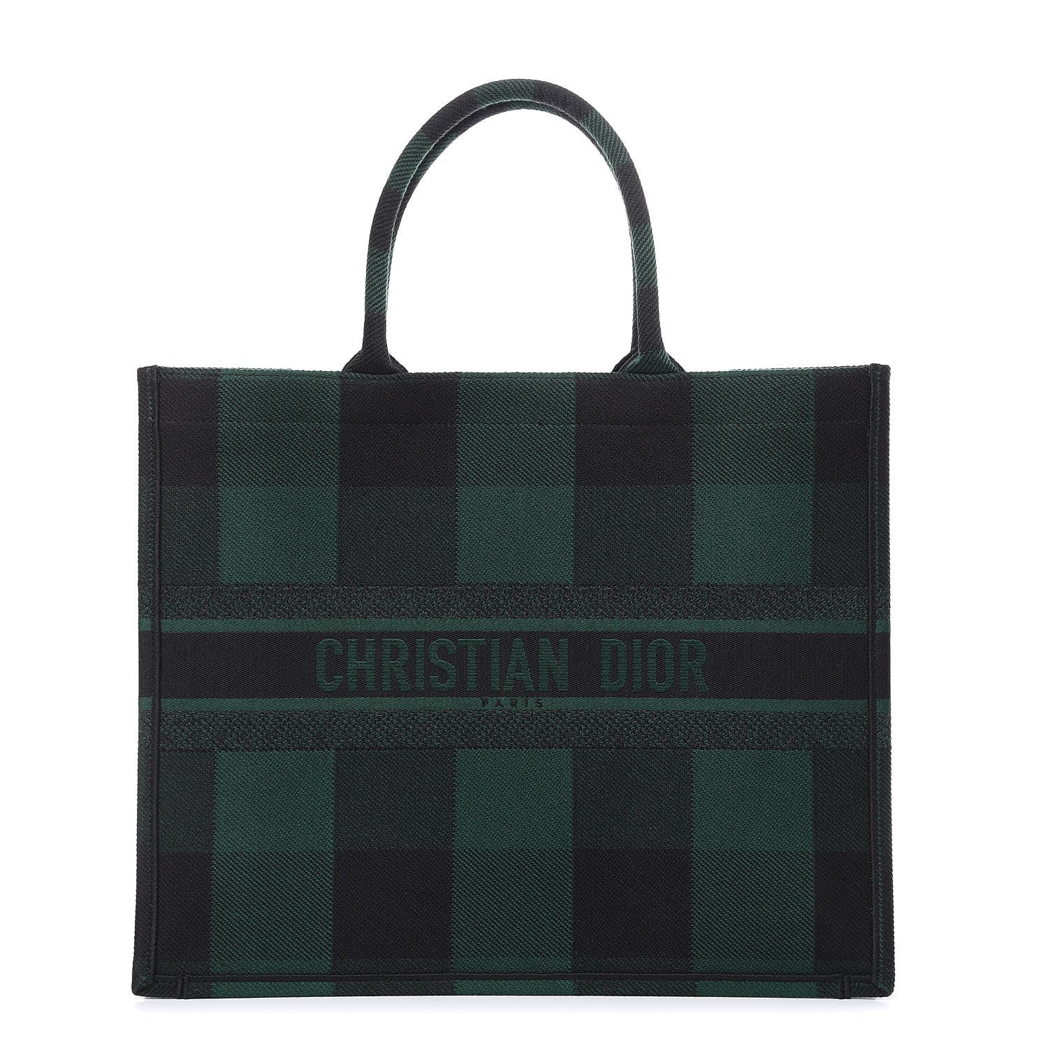 Christian Dior Canvas Embroidered Checkered Book Tote Black Green 1 of 12