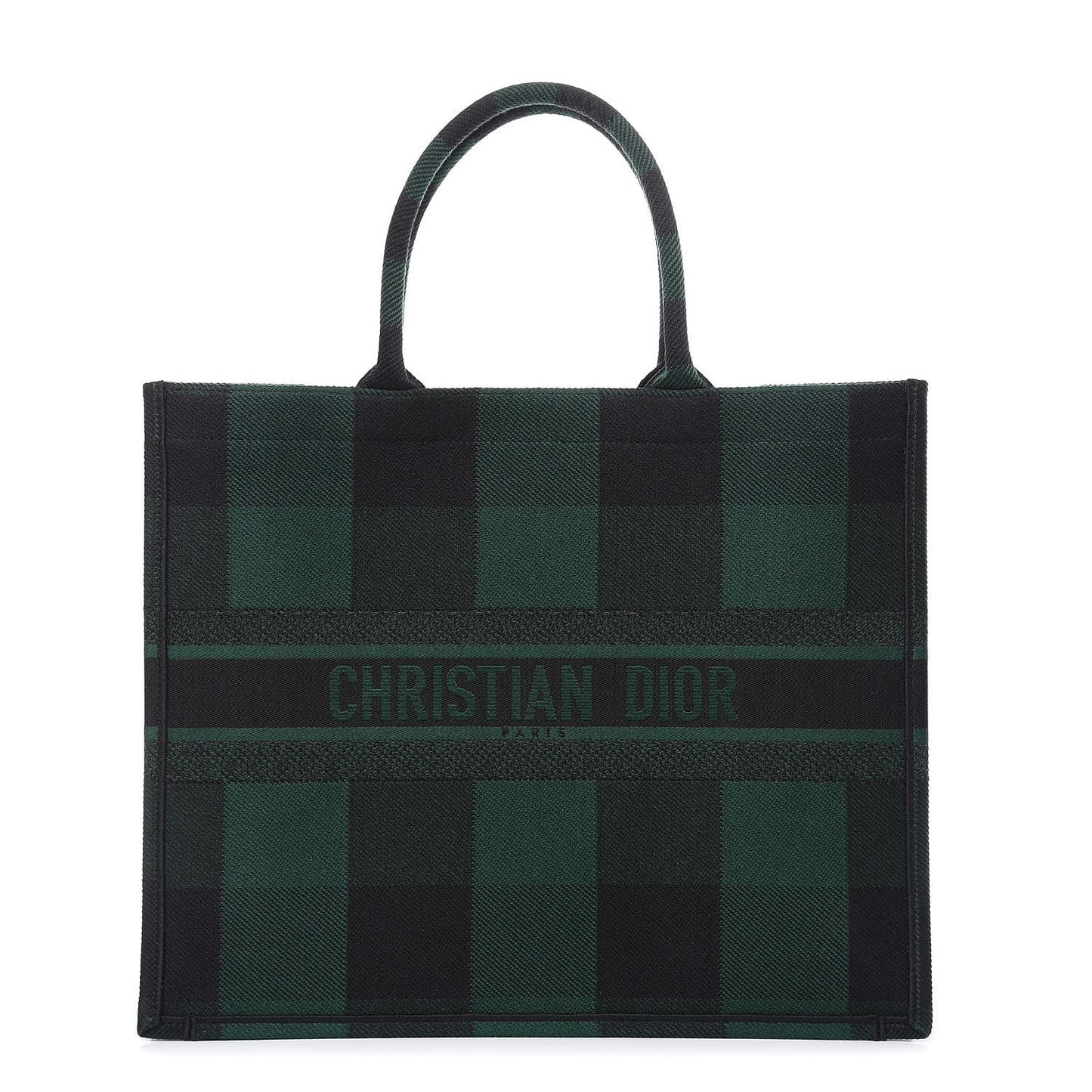 Canvas Embroidered Checkered Book Tote Black Green