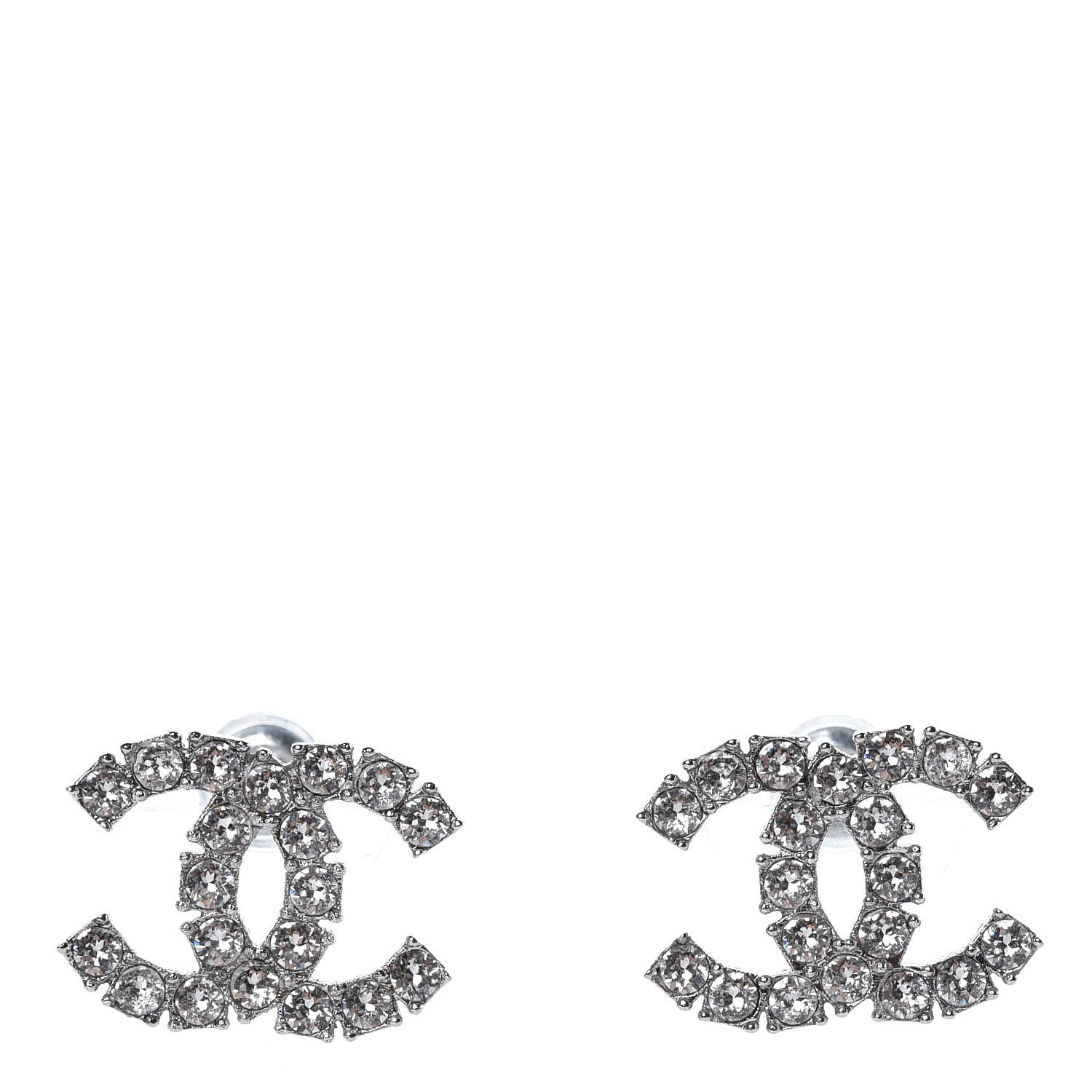 Chanel Baguette Crystal CC Earrings Silver 1 of 5