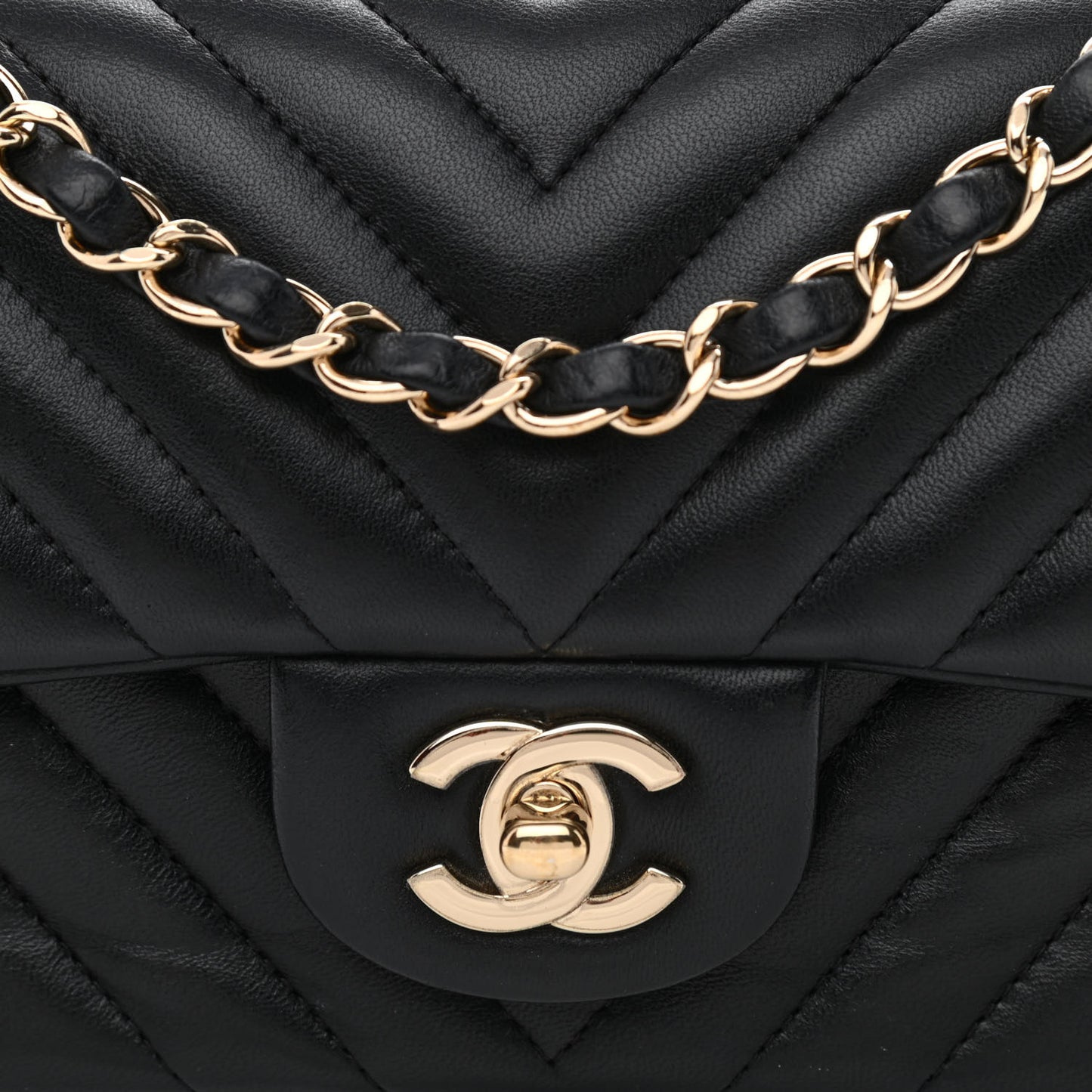 Lambskin Chevron Quilted Mini Rectangular Flap Black