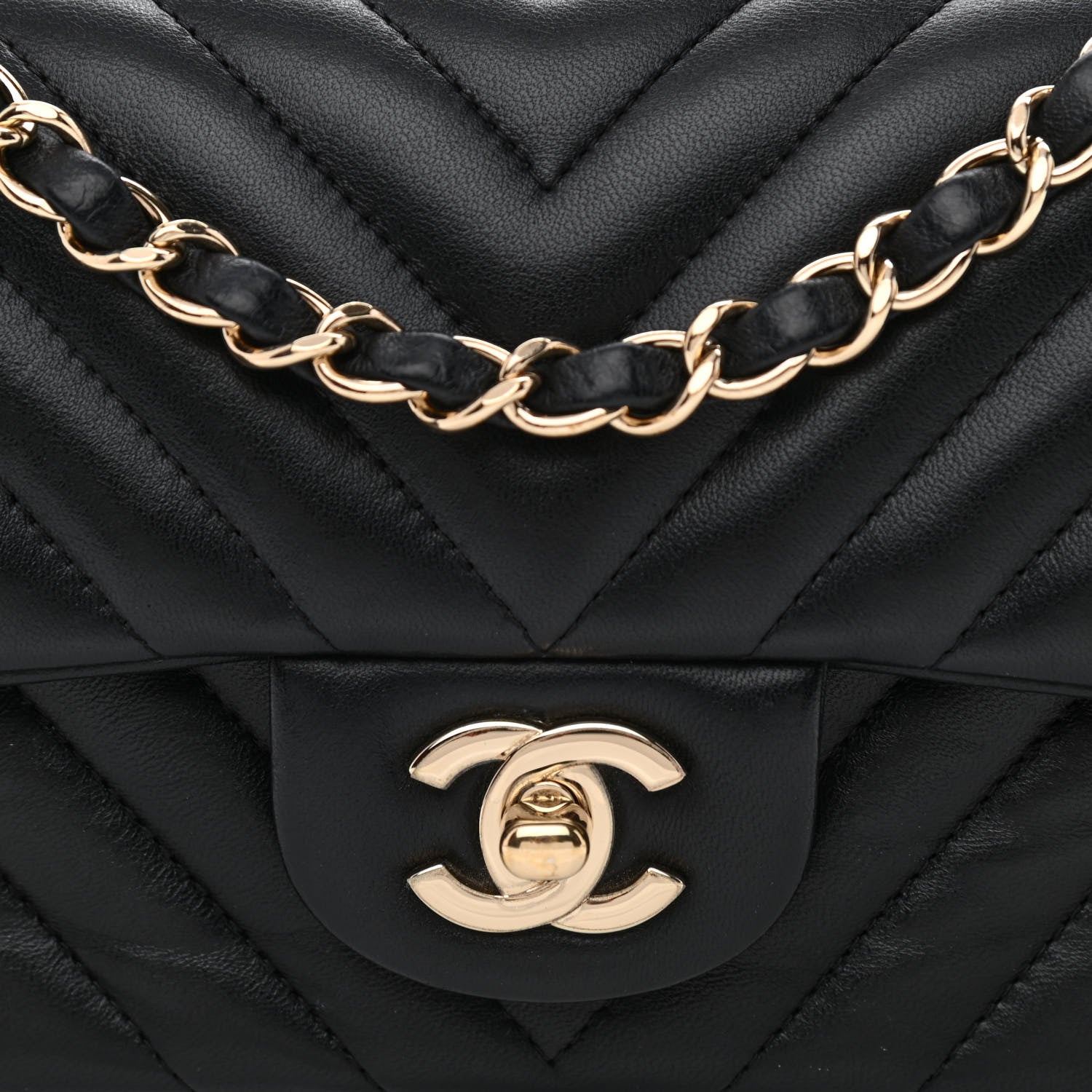 Chanel Lambskin Chevron Quilted Mini Rectangular Flap Black 8 of 10