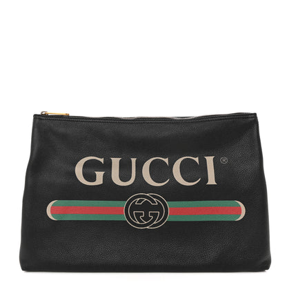Gucci Pebbled Calfskin Large Logo Portfolio Clutch Black 2 of 16