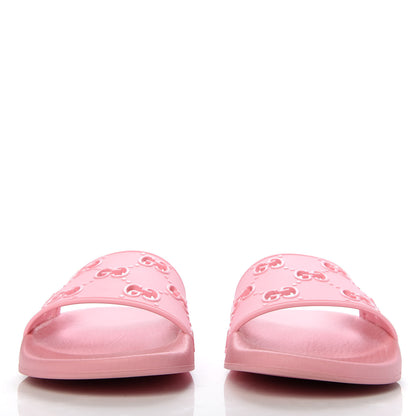 Gucci Rubber GG Monogram Perforated Womens Slide Sandals 39 Rose Box 2 of 8