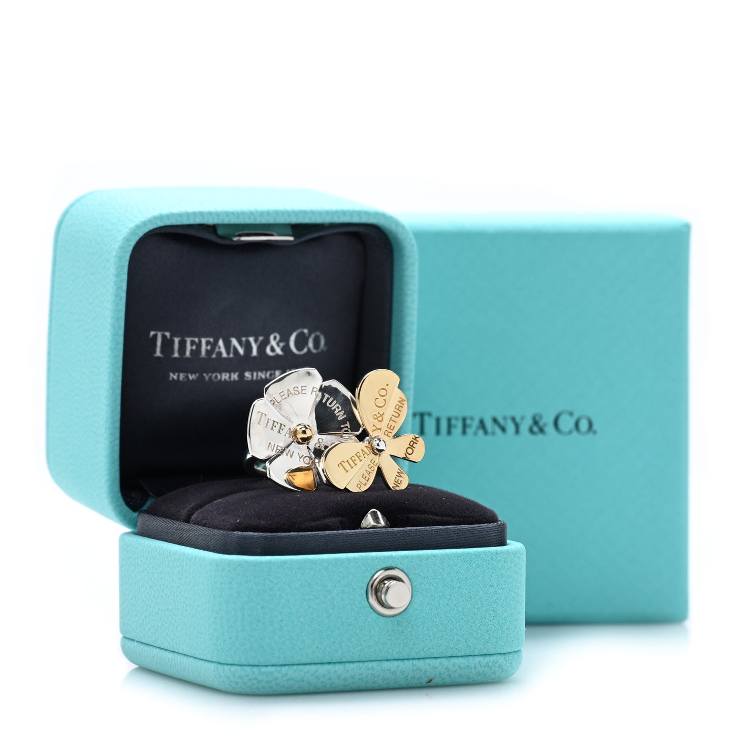 18K Yellow Gold Sterling Silver Return to Tiffany Love Bugs Butterfly Flower Ring 47 4