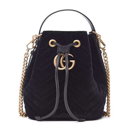 Gucci Velvet Matelasse GG Marmont Bucket Bag Black 1 of 9