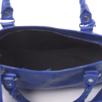 Balenciaga Agneau Classic Silver Hardware Mini City Logo Strap Bleu Electric Black 5 of 10