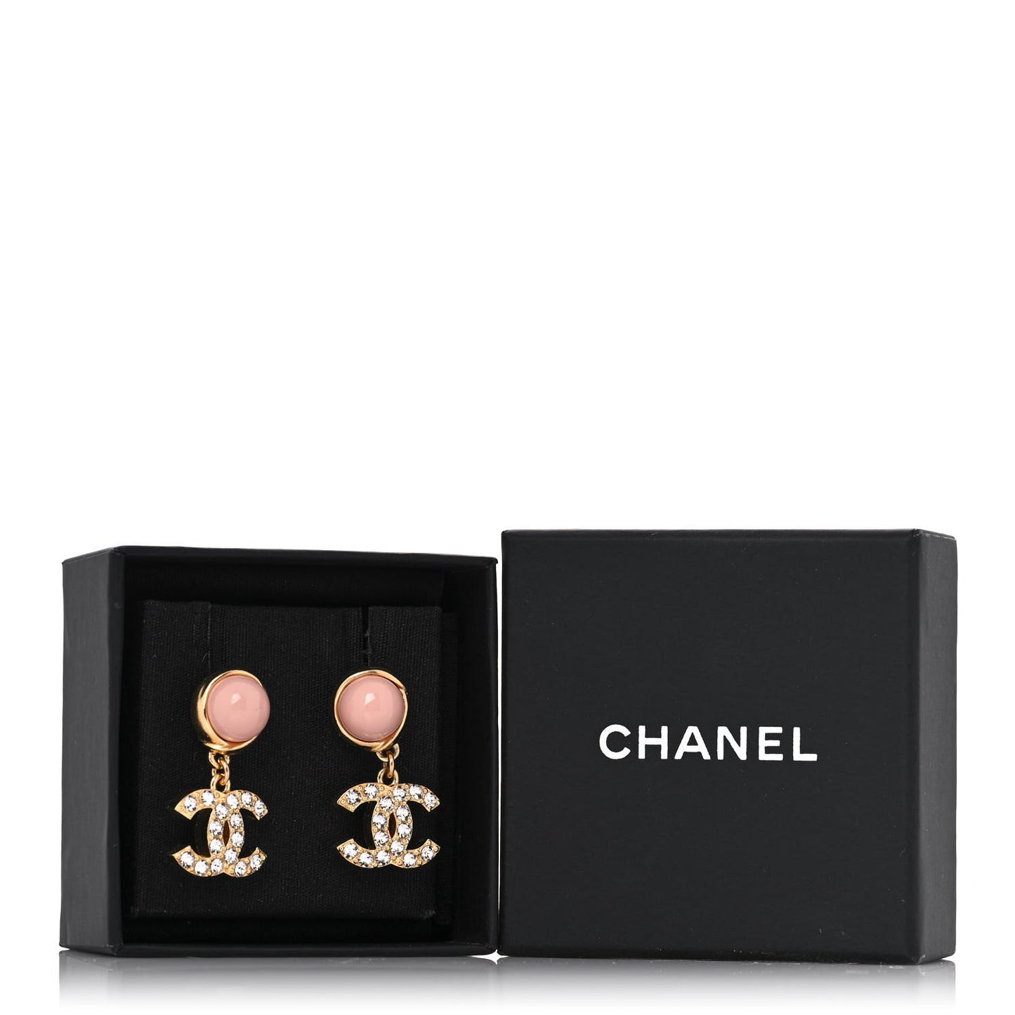 Crystal Pearl CC Drop Earrings Pink Gold