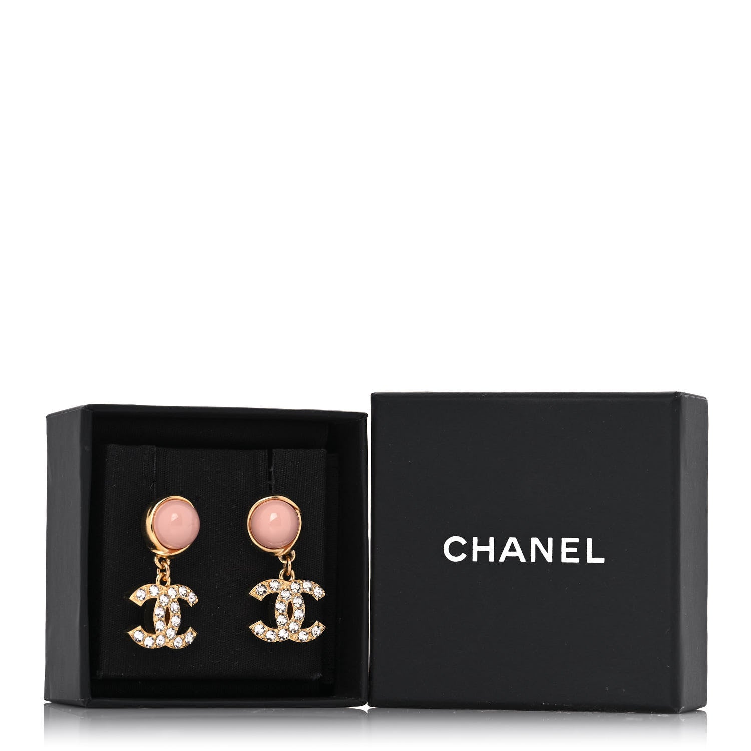 Chanel Crystal Pearl CC Drop Earrings Pink Gold 5 of 5
