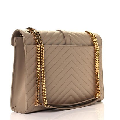 Saint Laurent Grain De Poudre Matelasse Chevron Large Monogram Satchel Dark Beige 6 of 21