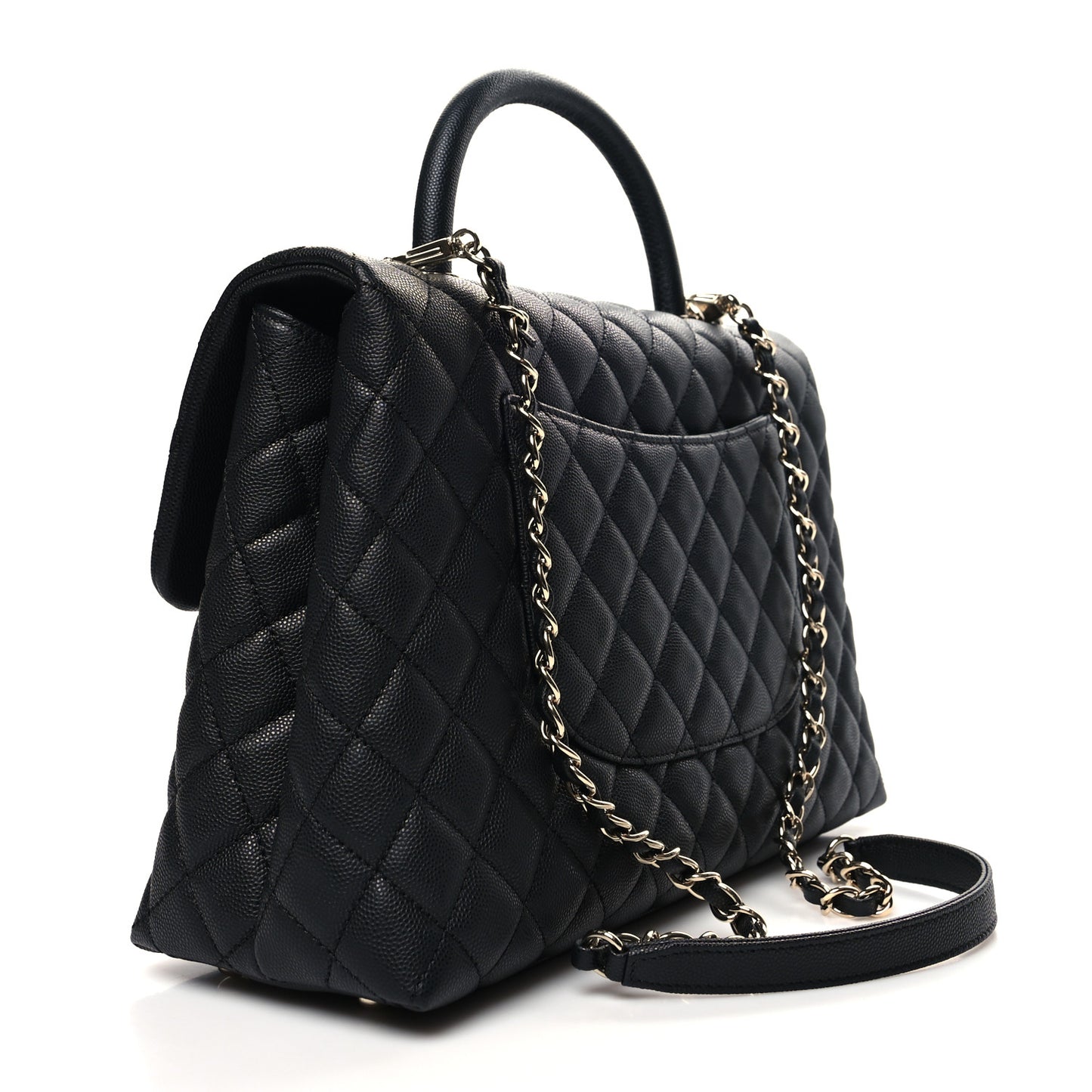 Caviar Quilted Medium Coco Handle Flap Black