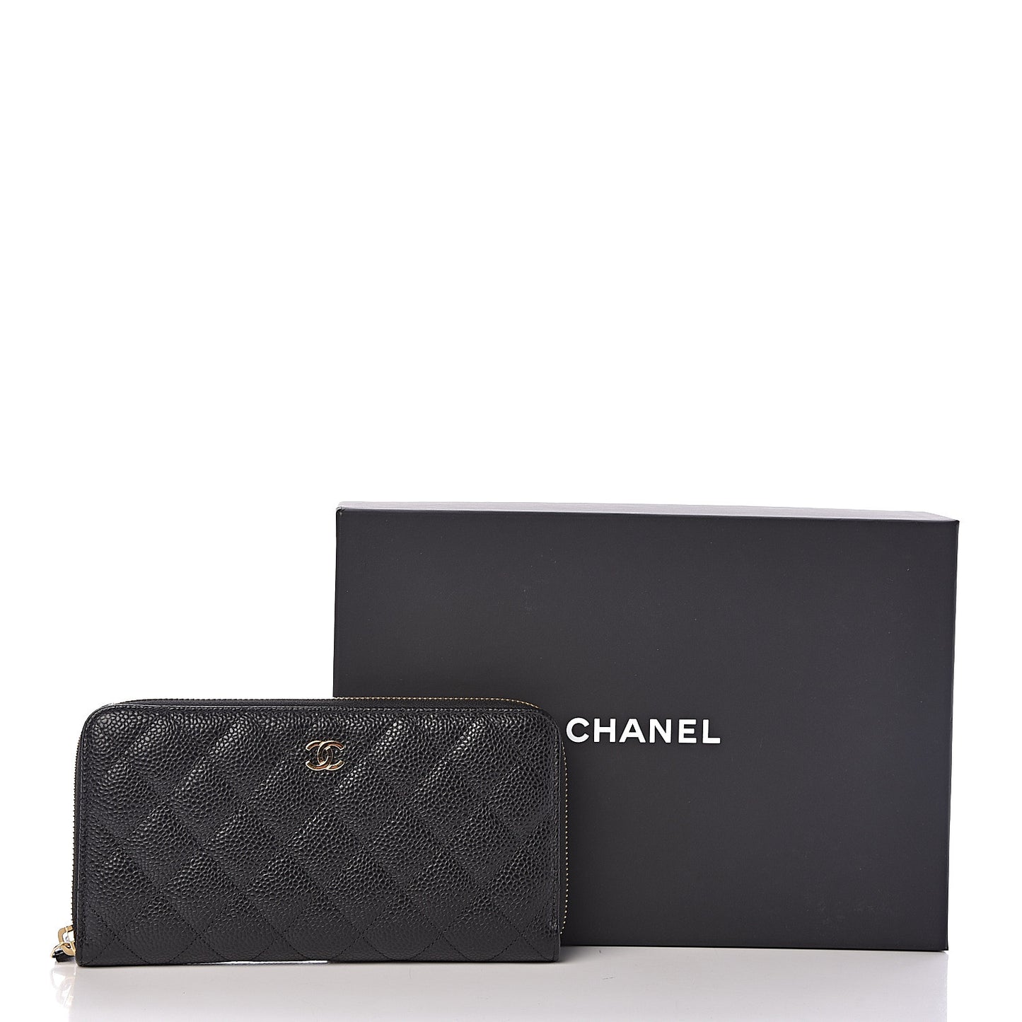 Caviar Quilted Large Gusset Zip Around Wallet Black