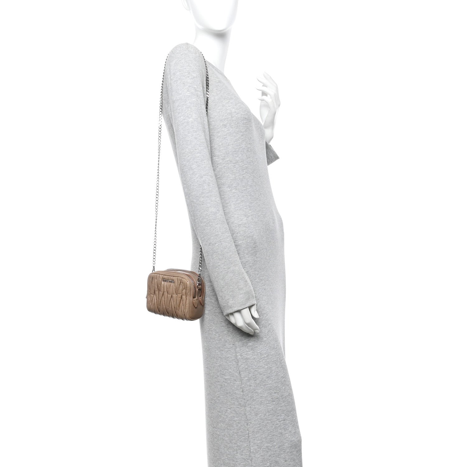 Miu Miu Vitello Lux Matelasse Double Zip Chain Crossbody Bag