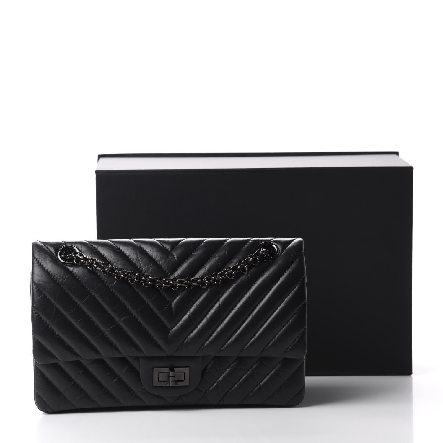 Chanel Aged Calfskin Chevron Quilted 2.55 Reissue 225 Flap So Black 11 of 11