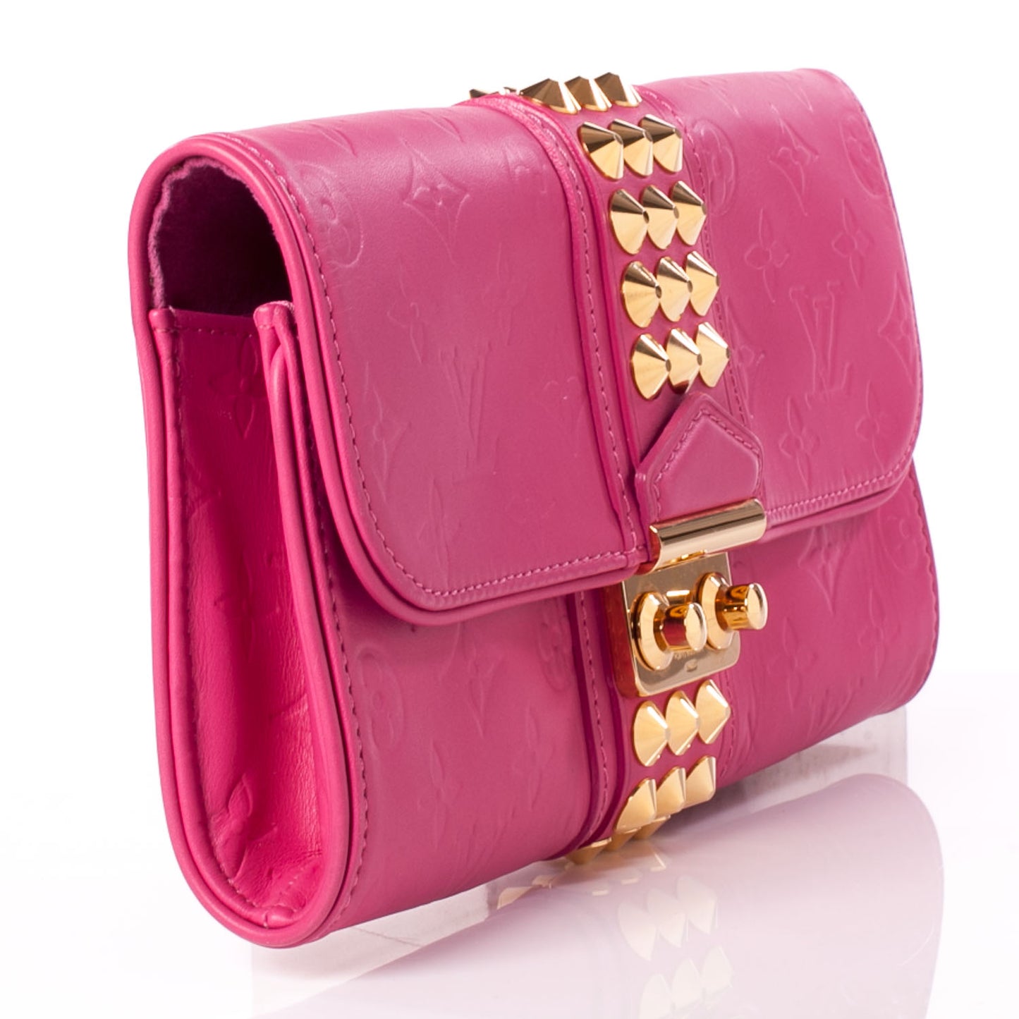 Calfskin Embossed Courtney Pochette Clutch Fuchsia