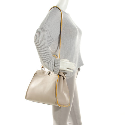 Fendi Vitello Seta Burro Medium Peekaboo Iconic Satchel Grigio Polvere Mattone 2 of 9