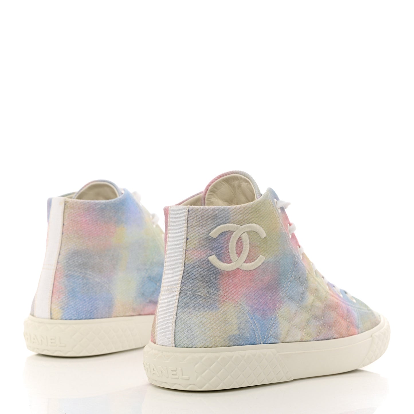 Printed Fabric High Top CC Sneakers 40 Green Pink Blue White